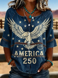 Women's Western 4th of July Eagle 1776 America Printed T-shirt