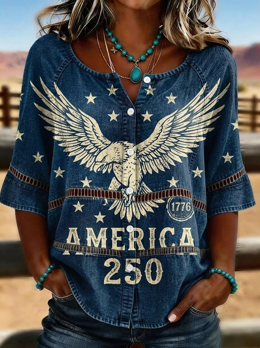 Women's Western 4th of July Eagle 1776 America Printed T-shirt