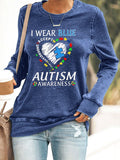 Women's I Wear Blue For Autism Awareness Print Casaul Sweatshirt