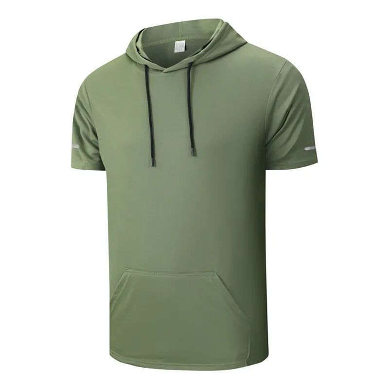 Men's Solid Color Short-Sleeve Sporty T-Shirt Hoodies