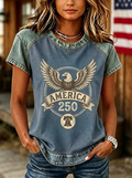 Women's Western Independence Day Eagle Liberty Bell Printed T-shirt-2