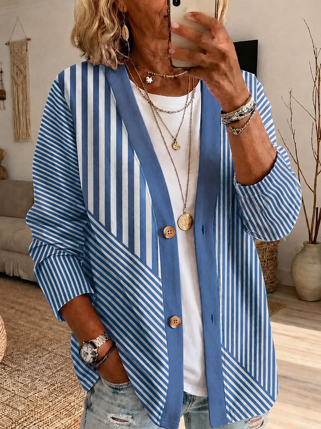 Women'S Casual Pink gradient Cardigan Top