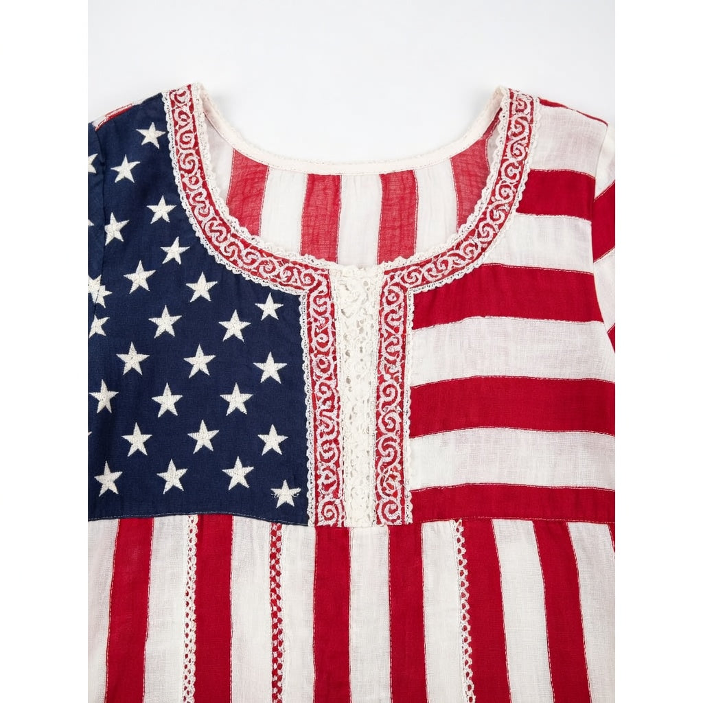 Women's Retro Independent Floral Patchwork Art Print Long Sleeve T-shirt