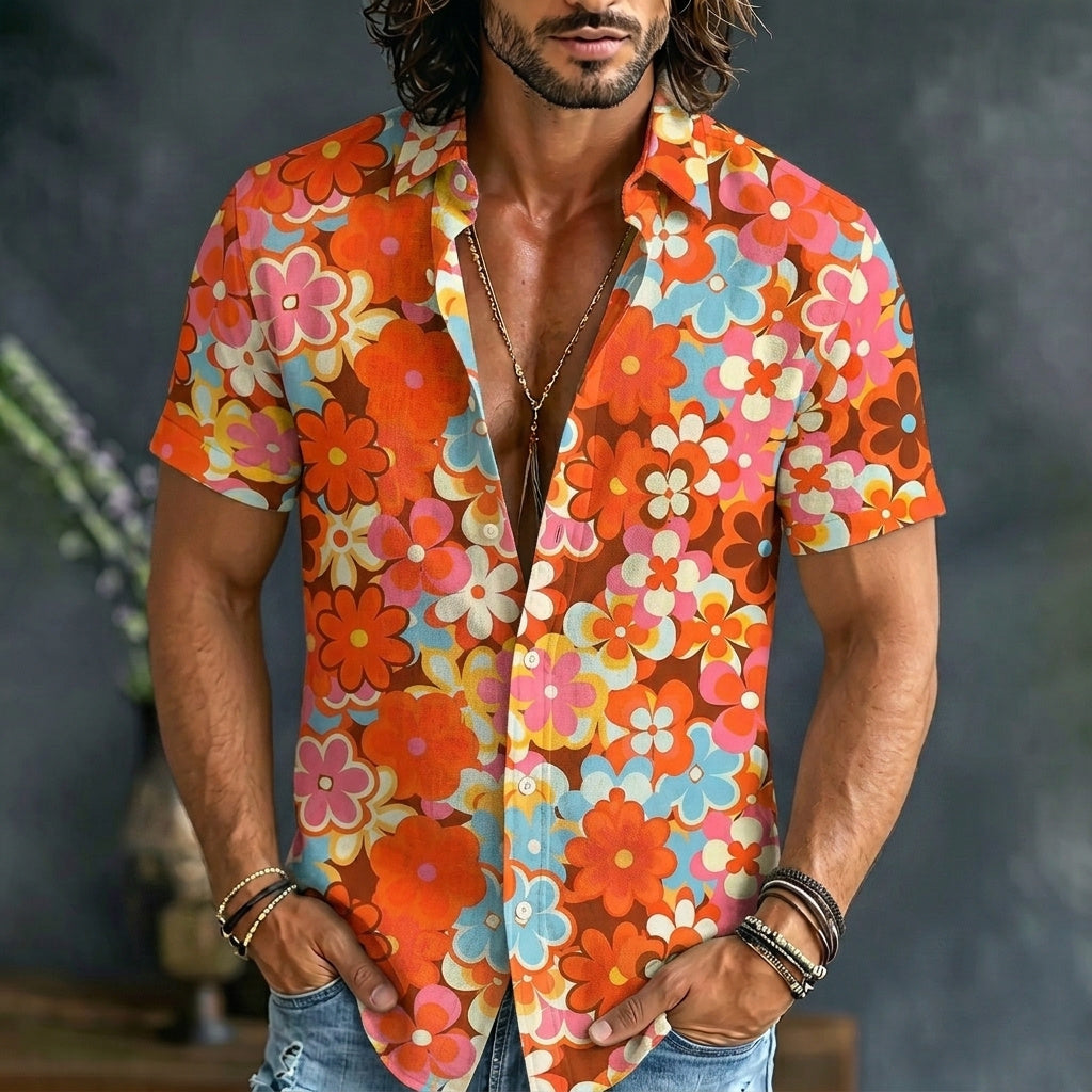 Vintage 1970s Aloha Hippie Floral Shirt