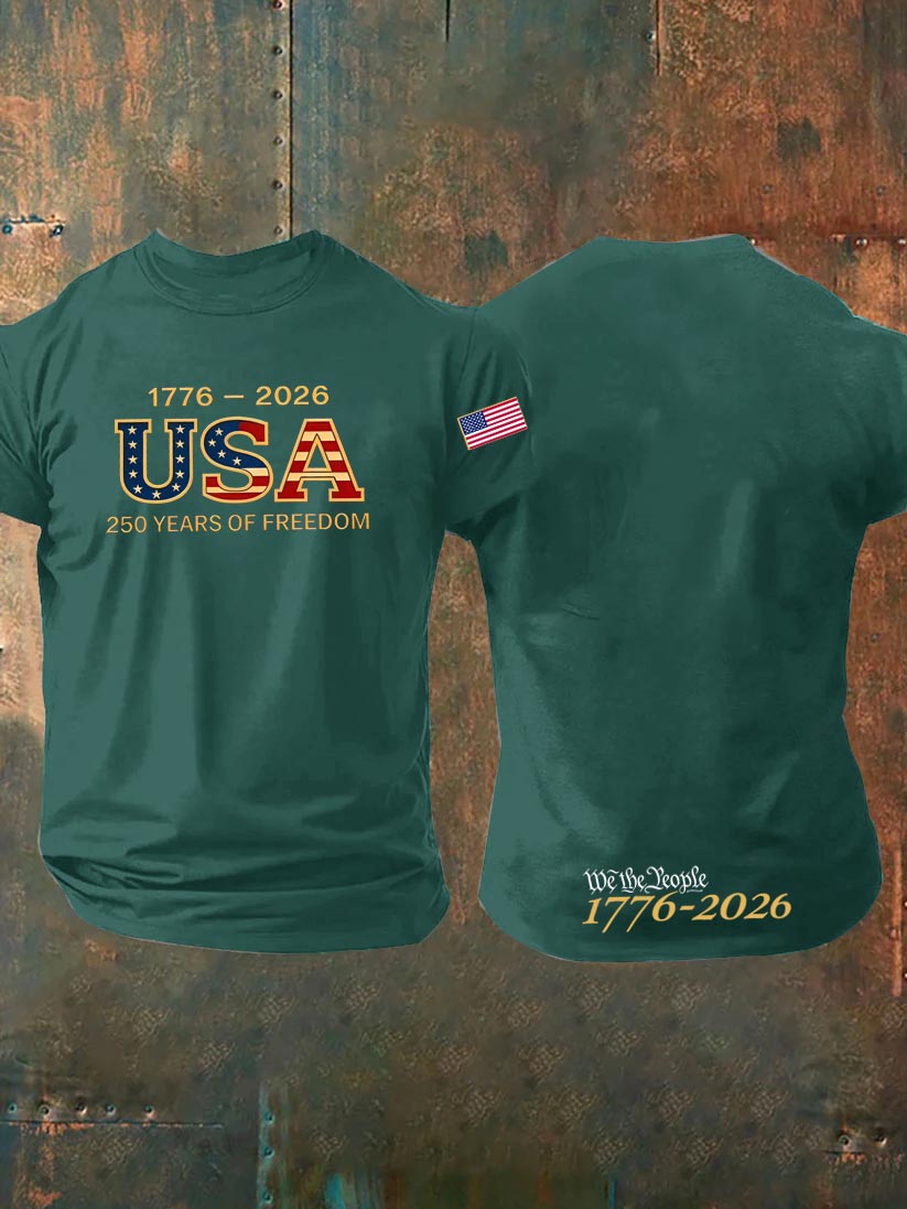 1776-2026 USA 250th Years Of Freedom Pattern 100% Cotton T-Shirt