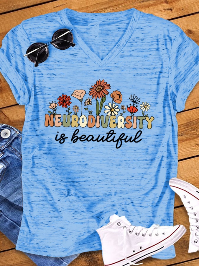 Women's Neurodiversity Is Beautiful Autism Awareness Print V-Neck T-Shirt
