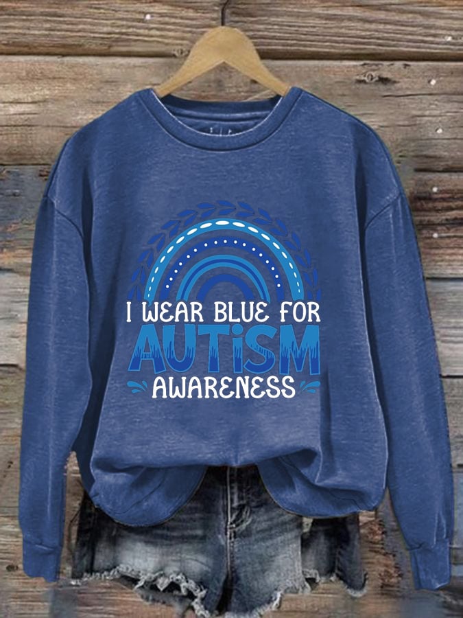 Women's I Wear Blue for Autism Awareness Printed Sweatshirt