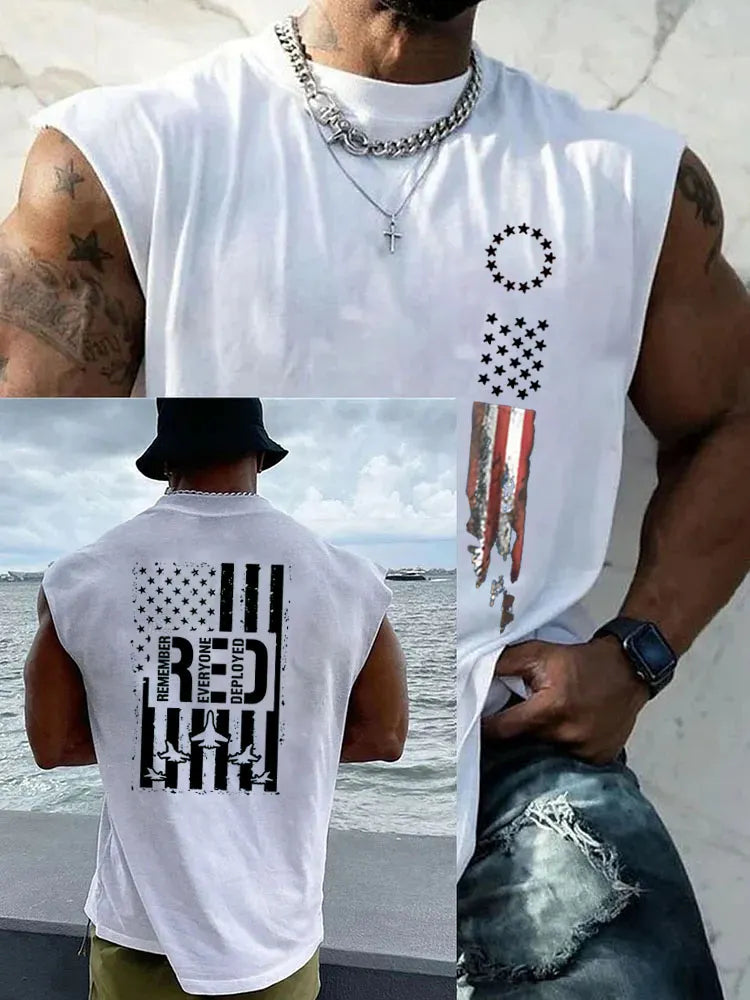 Red Friday Pattern Round Neck 100% Cotton Tank Top