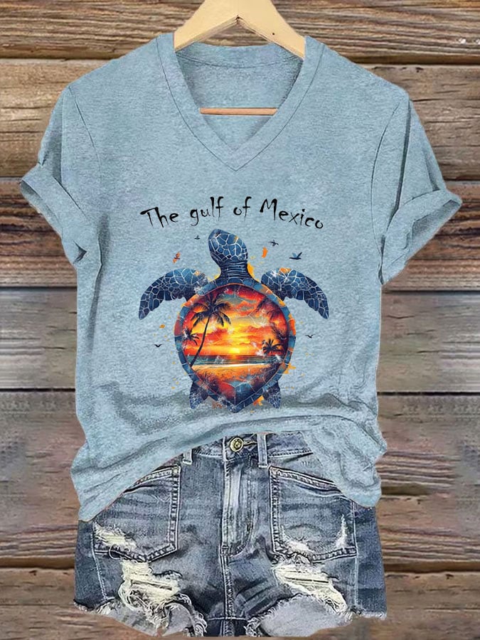 Women's Gulf of Mexico Print V-Neck T-Shirt