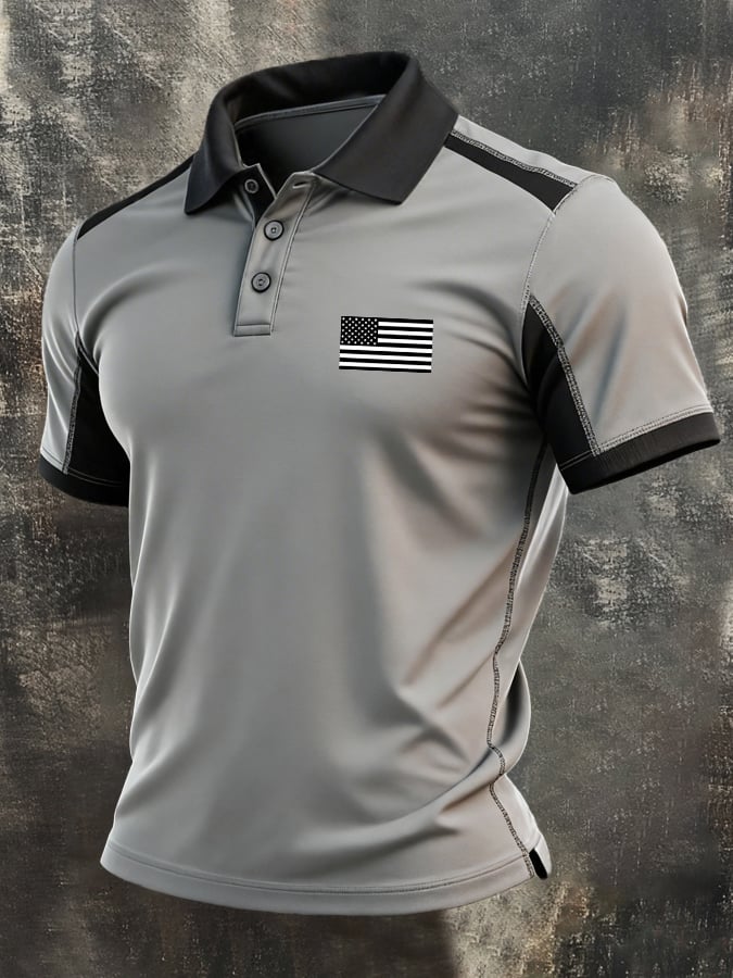 Men's Retro "Patriot" Color-Block Short-Sleeve Polo Shirt