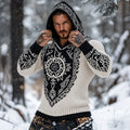 Men's Viking Tribal Celtic Inspired Printed Chunky Knit Hooded Sweater