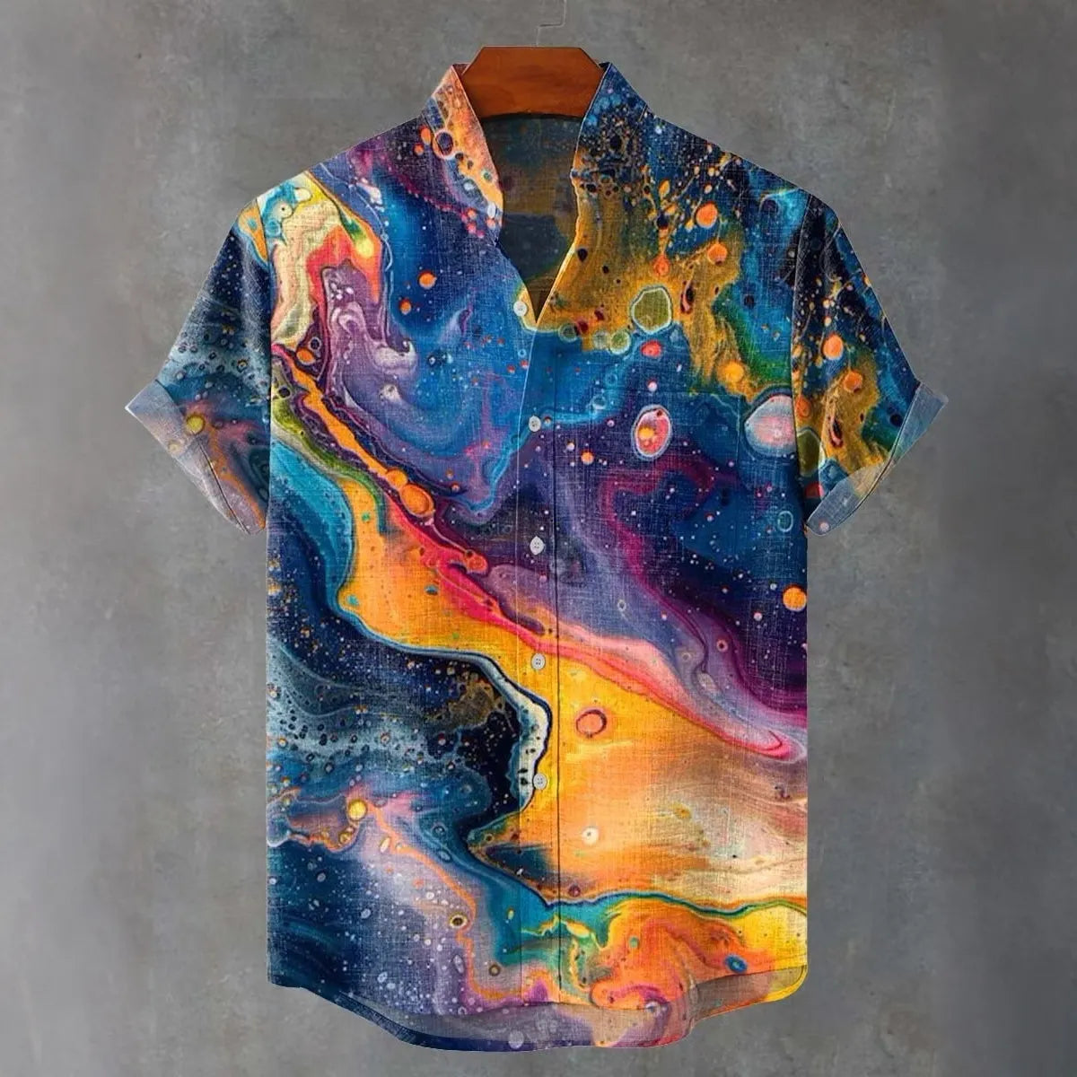 Men's Vintage Cosmic Painting Color Abstract Art Print Casual Shirt