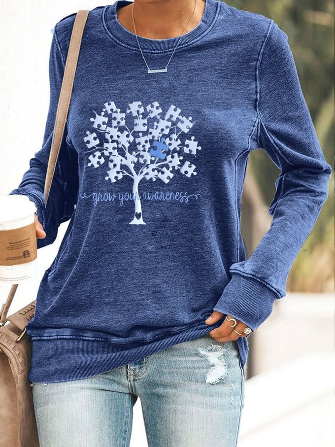 Women's Grow Your Awareness Tree of Life Autism Print Sweatshirt
