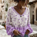 Women's Gradient Floral Print Loose Retro Round Neck Long Sleeve T-shirt