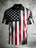 Men's Vintage Flag Print Casual Polo Shirt