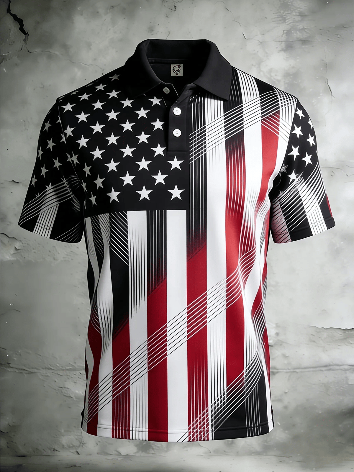 Men's Vintage Flag Print Casual Polo Shirt