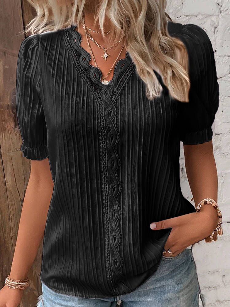 (🎁2024 New Year Hot Sale🎁)Limited Stock🛒49%OFF🔥V Neck Plain Lace Elegant Shirt