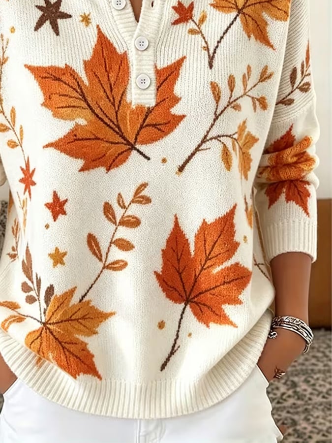 Women's Casual Henley Collar Autumn Print Shirt