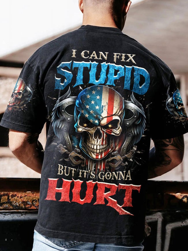 Men's Patriotic Skull Independence Day Print T-Shirt