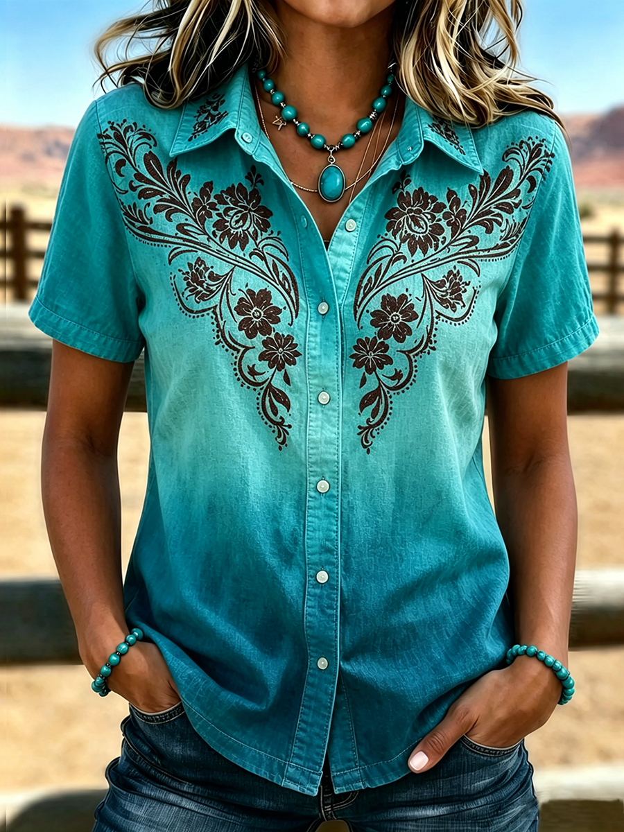 Women's Retro Ethnic Art Printed Shirt
