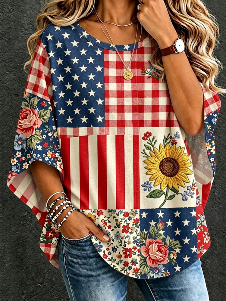 Women'S Casual American 250Th Anniversary Celebration Printed T-Shirt