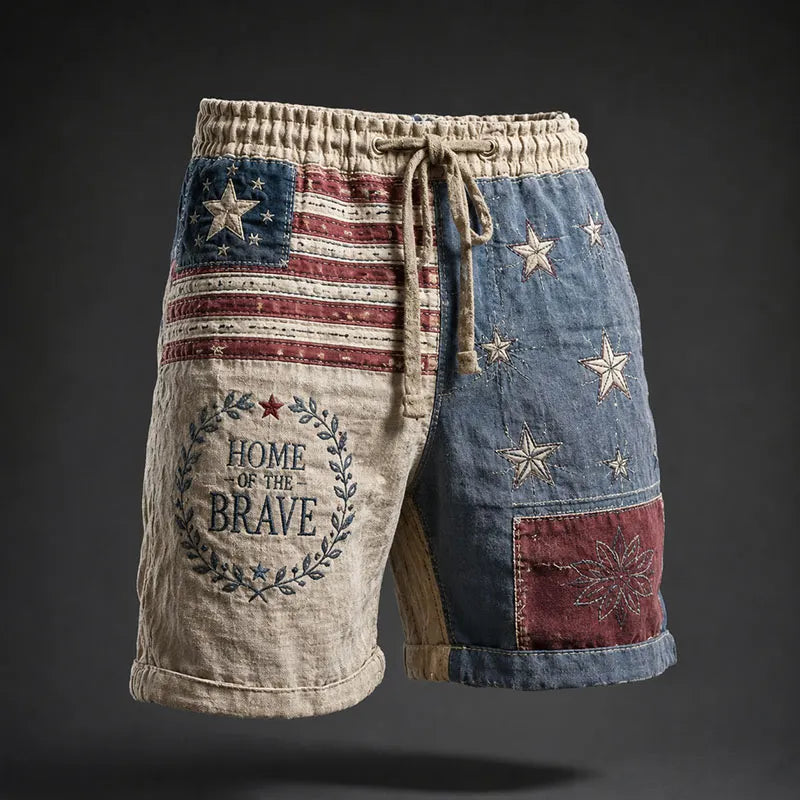 Vintage Americana Stars & Stripes Patchwork Casual Shorts