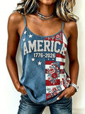 Women's 250th Anniversary Printed Casual Spaghetti-Strap Top