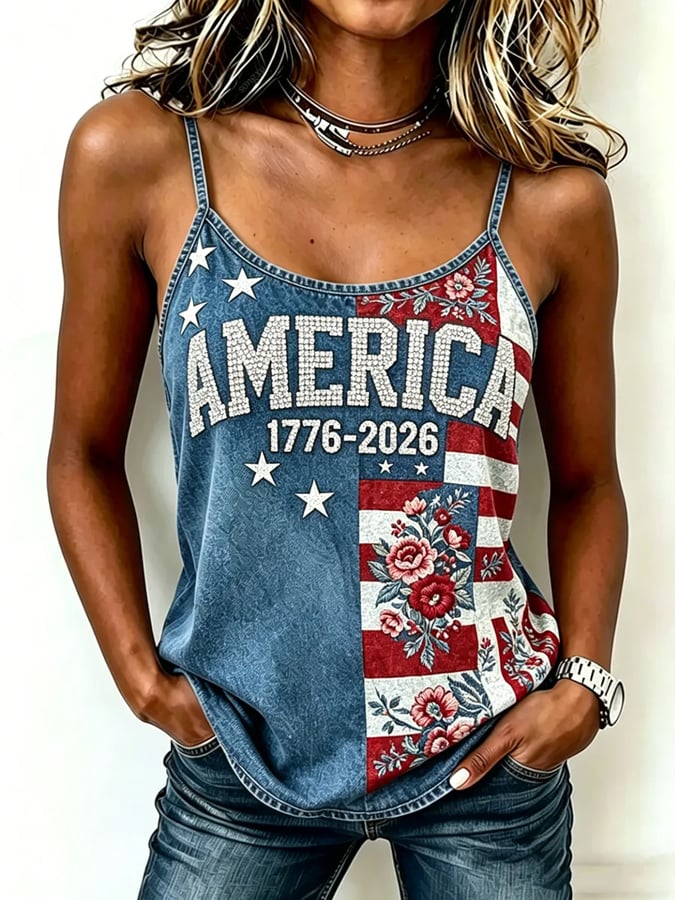 Women's 250th Anniversary Printed Casual Spaghetti-Strap Top