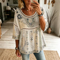 Women's Vintage Floral Embroidered Art Crew Neck T-shirt