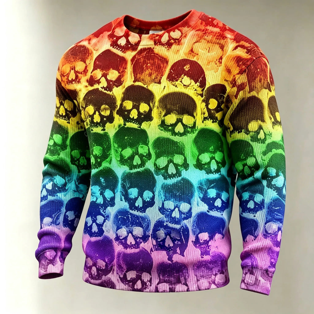 Men's Rainbow Skull Print Sweater
