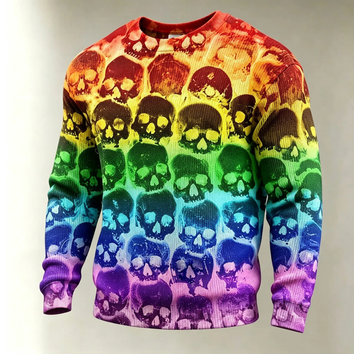 Men's Rainbow Skull Print Sweater