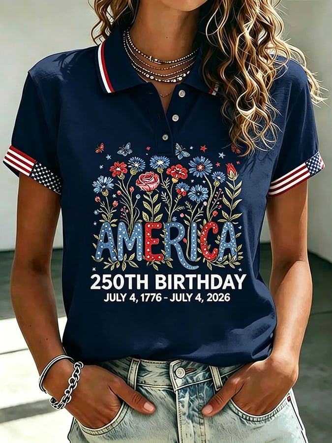 Women's 250 Years Of Freedom Flower Art Print  T-shirt