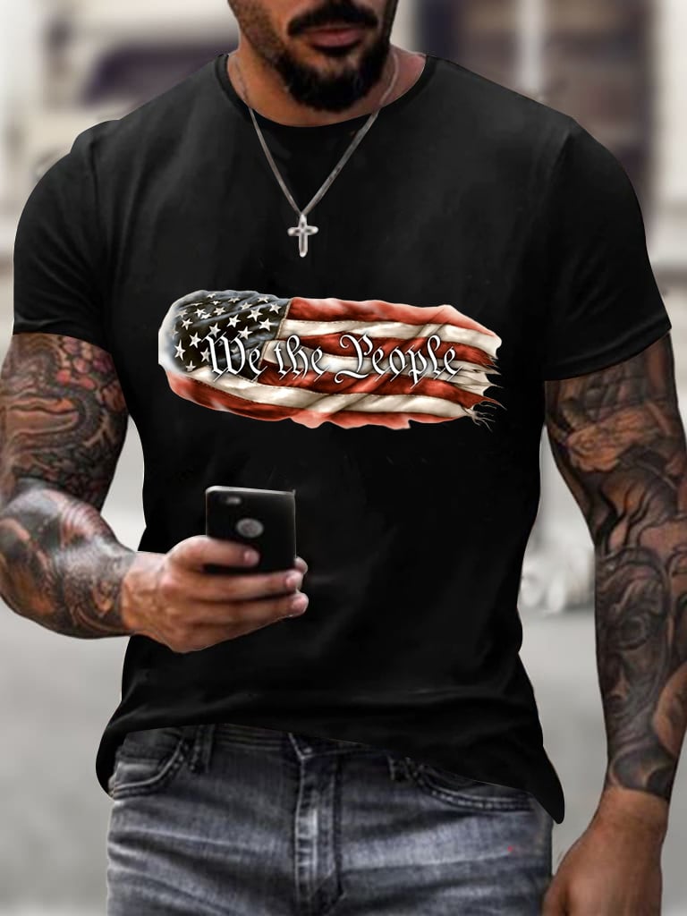 Men'S Flag Print Short Sleeve T-Shirt