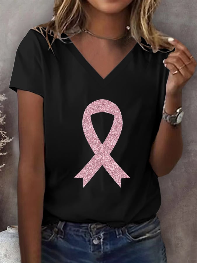 Women's Breast Cancer Awareness Print Casual T-Shirt