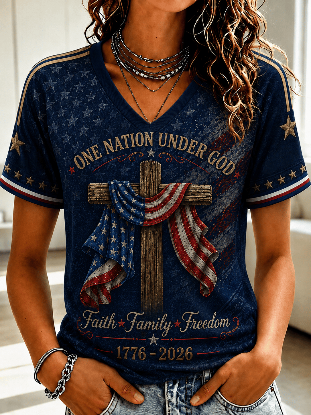 Women's Cross Faith Print T-Shirt