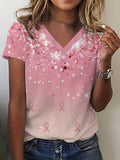 Women's Breast Cancer Print V-Neck T-Shirt