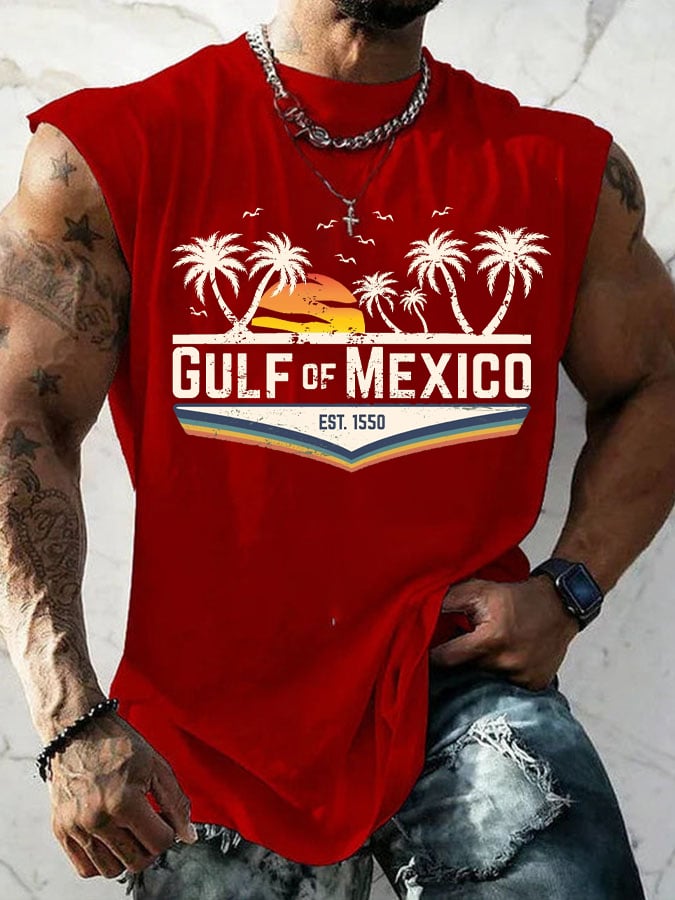 Men's Gulf Of Mexico Print Round Neck Tank Top
