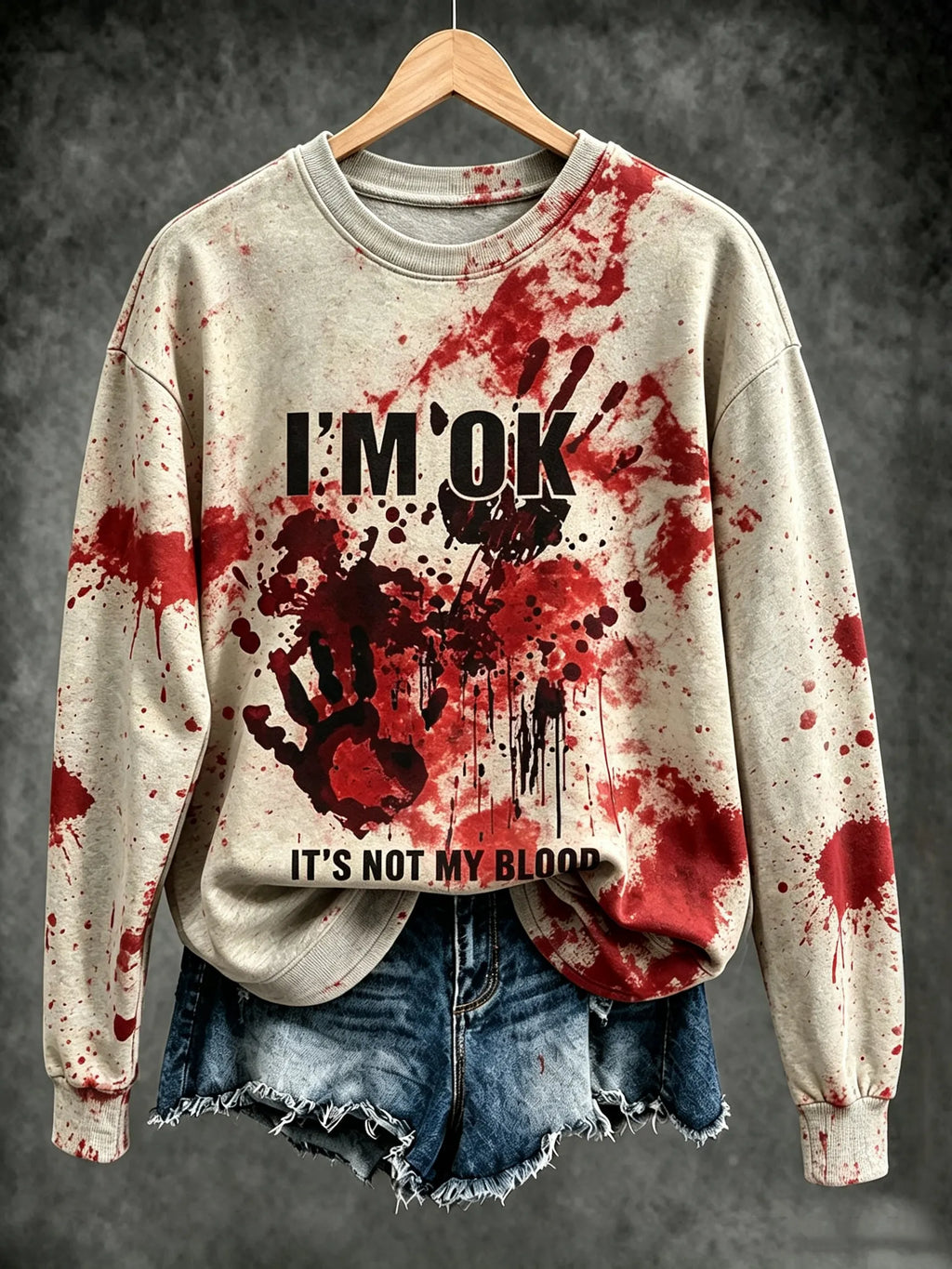 Women's Halloween "i'm Ok It's Not My Blood" Print Crew Neck Sweatshirt