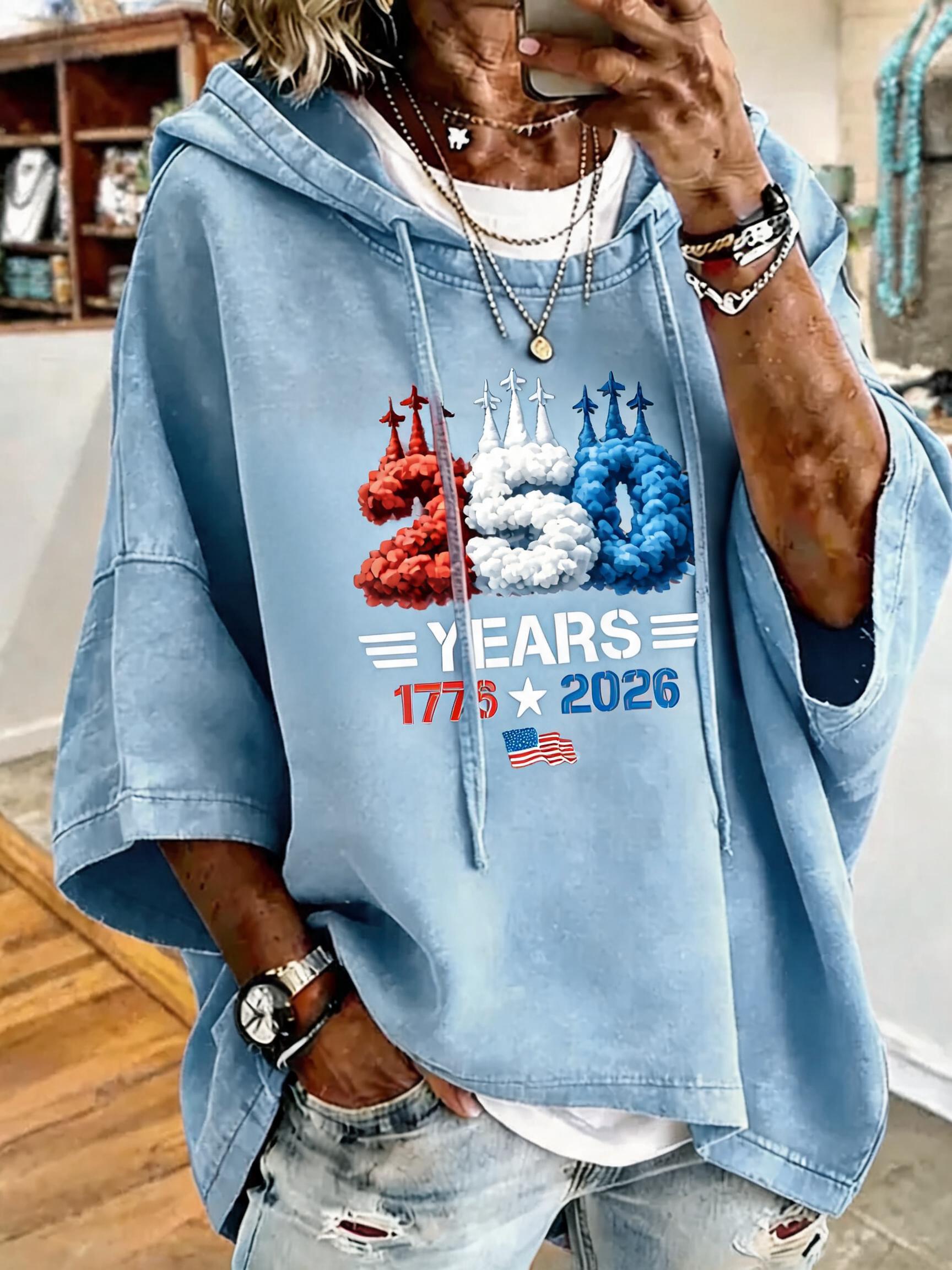 Women's 250th Anniversary Flag Print Oversized Hoodie