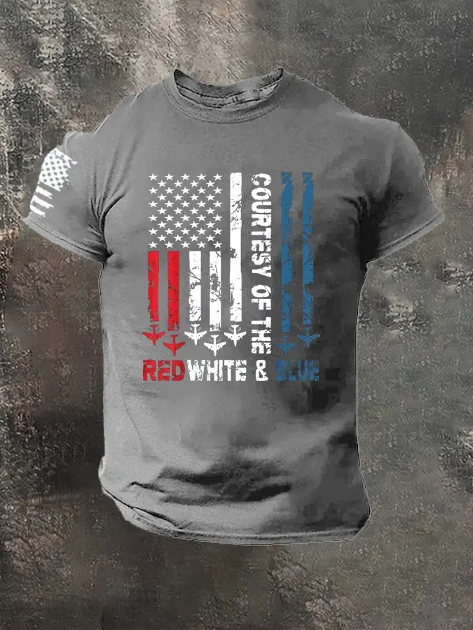 Red White Blue Pattern 100% Cotton T-Shirt