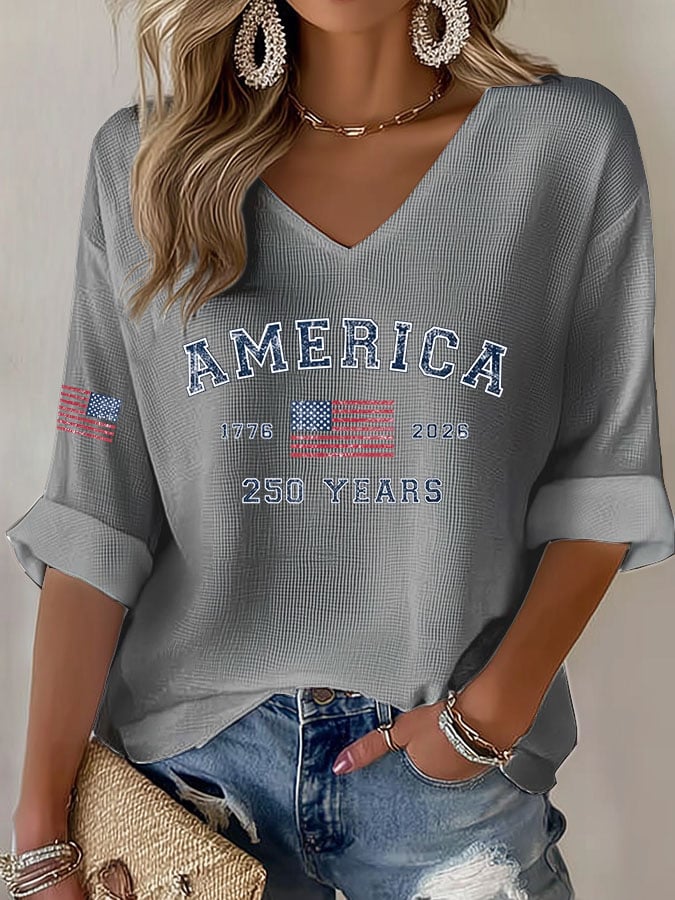Women's Casual Printed Waffle Top