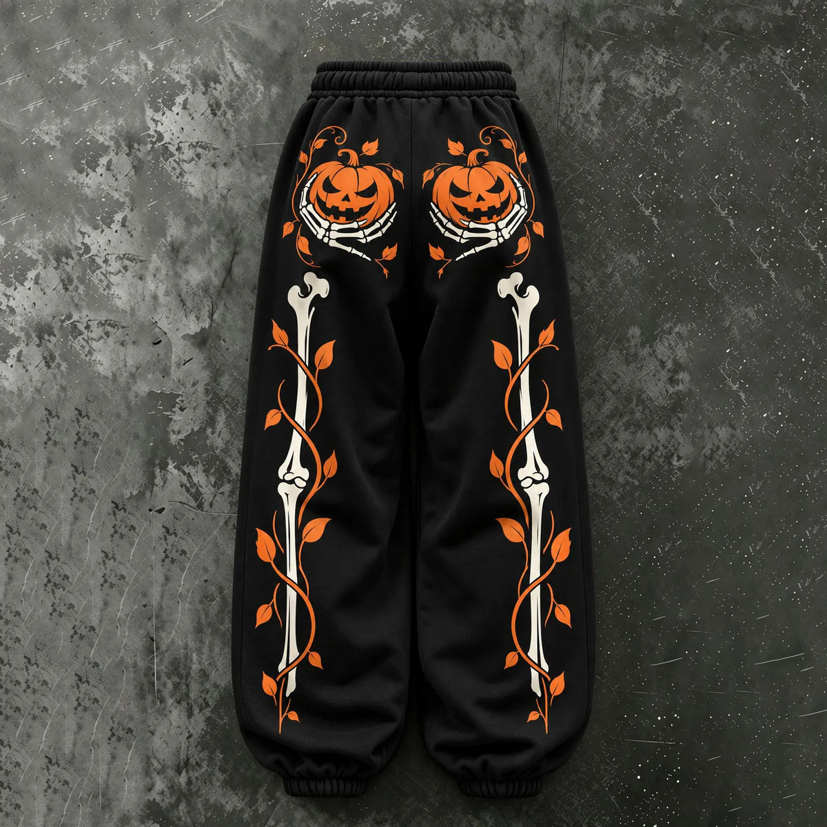 Women's Vintage Halloween Pumpkin And Skeleton Hand Print Sweatpants