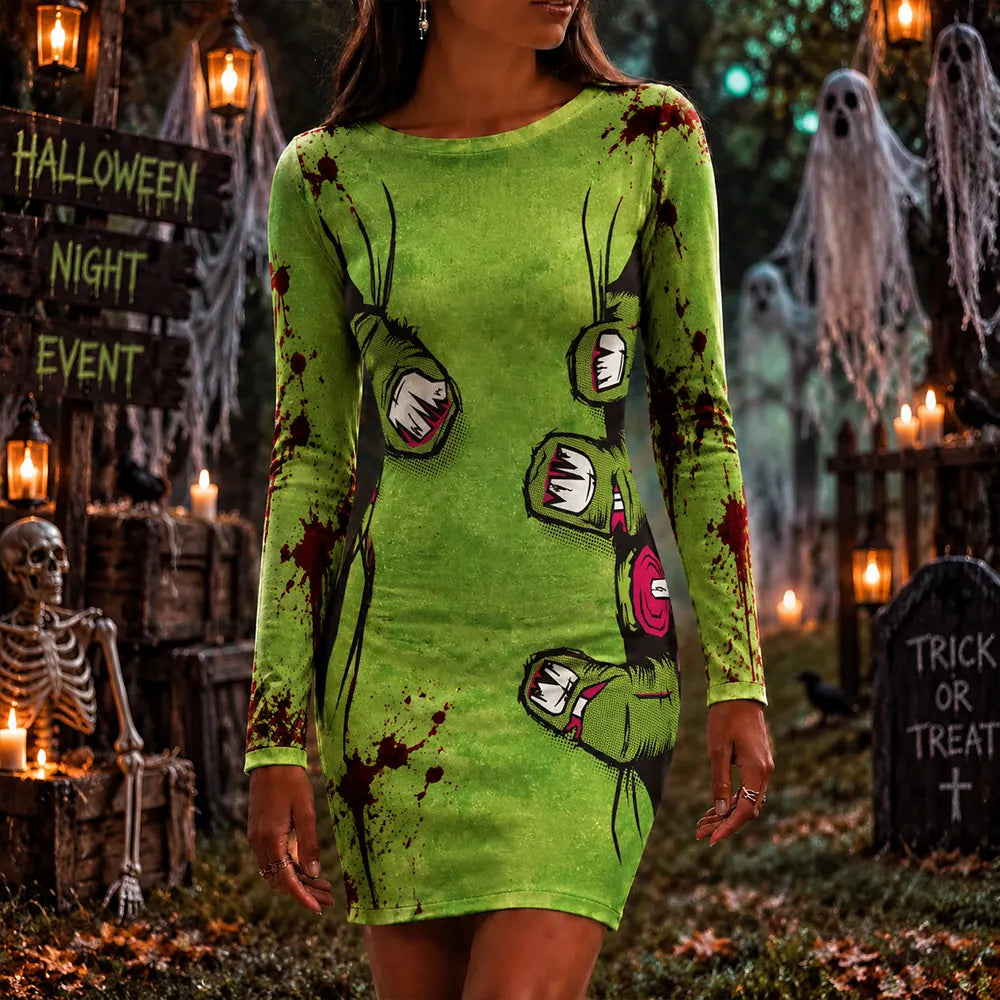 Women's Retro Halloween Monster Hand Slim Fit Dress