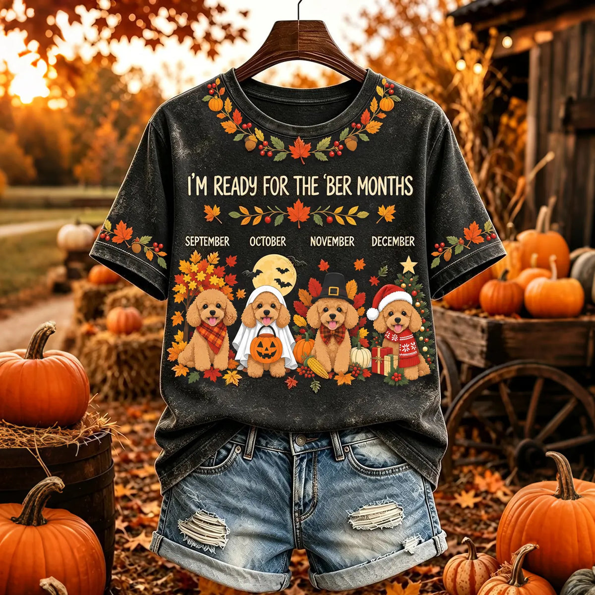Women's I'm Ready For The 'ber Months Cute Poodle Print Short-sleeved T-shirt