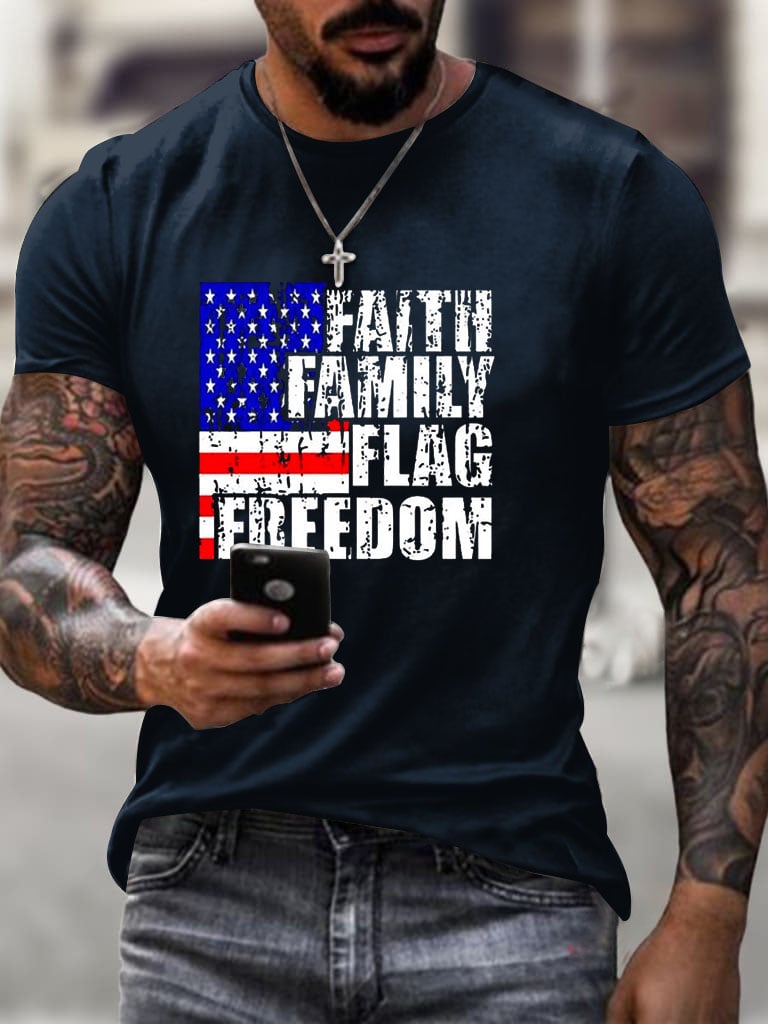 Men'S Faith Family Flag Freedom printed T-Shirt