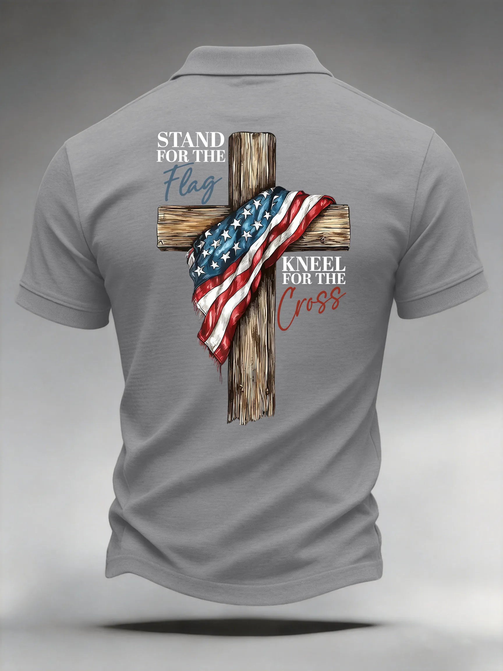 Men's Casual Stand For The Flag Kneel For The Cross Printed Polo Shirt