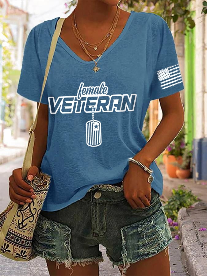 Women's "Female Veteran" Printed V-Neck T-Shirt