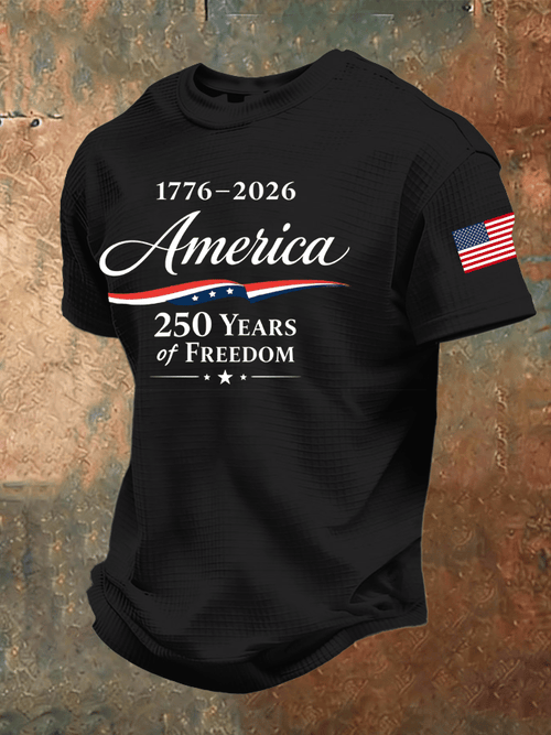 Men'S 250th Anniversary National Flag Print Waffle-Knit Fabric T-Shirt