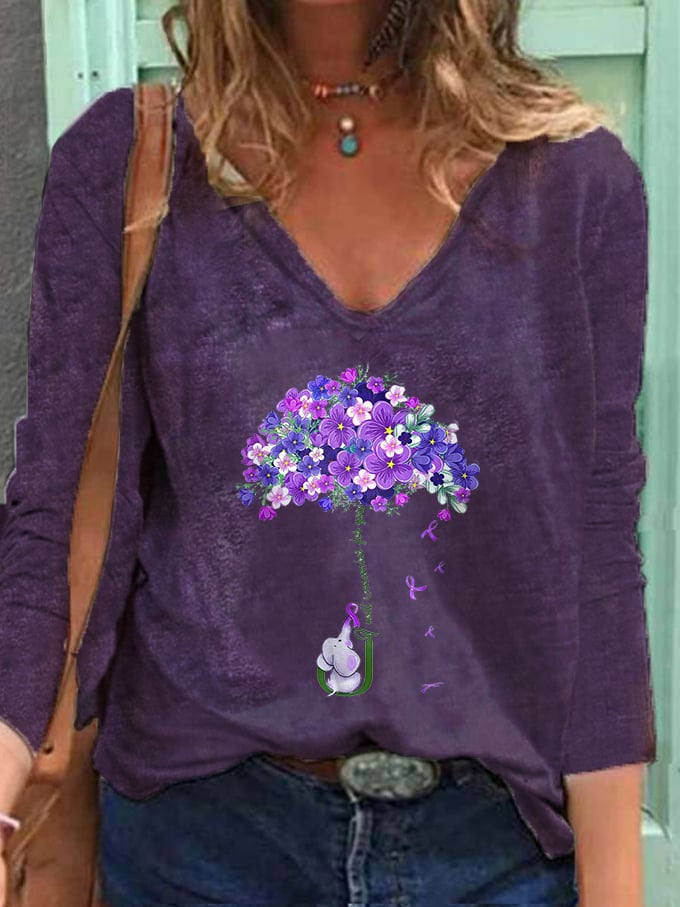 Women's I Will Remember For You Dementia Alzheimer's Disease Awareness Printed V-Neck T-Shirt