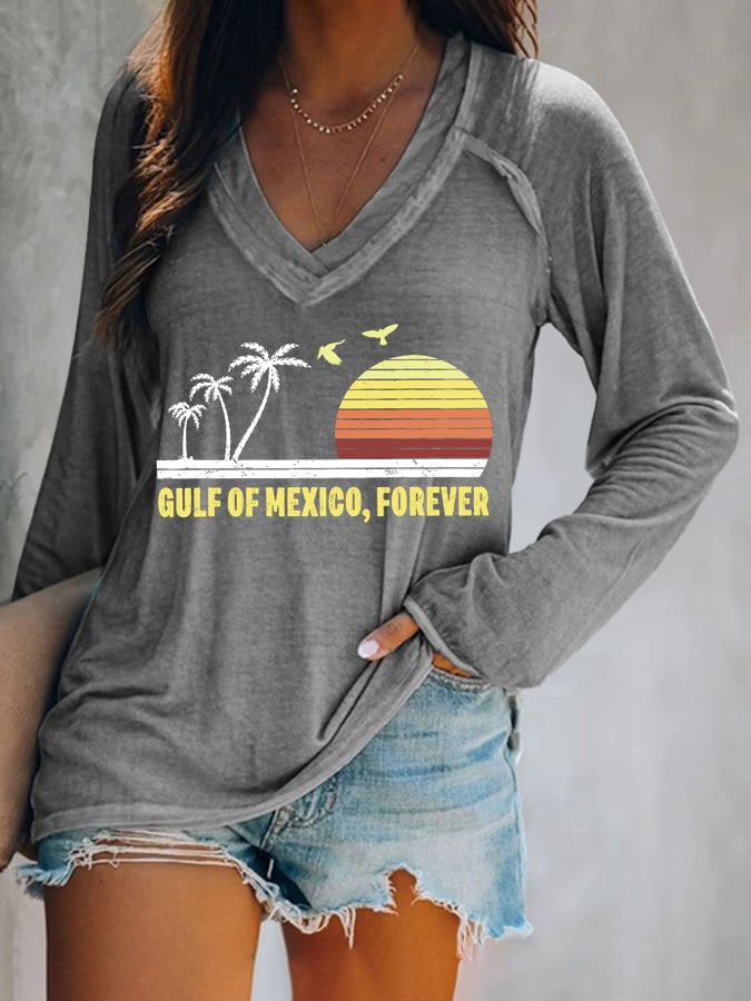 Women's Gulf Of Mexico Print V Neck T-Shirt